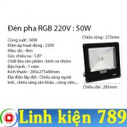  Đèn pha LED RGB 220V 50W có điều khiển từ xa chống nước IP66